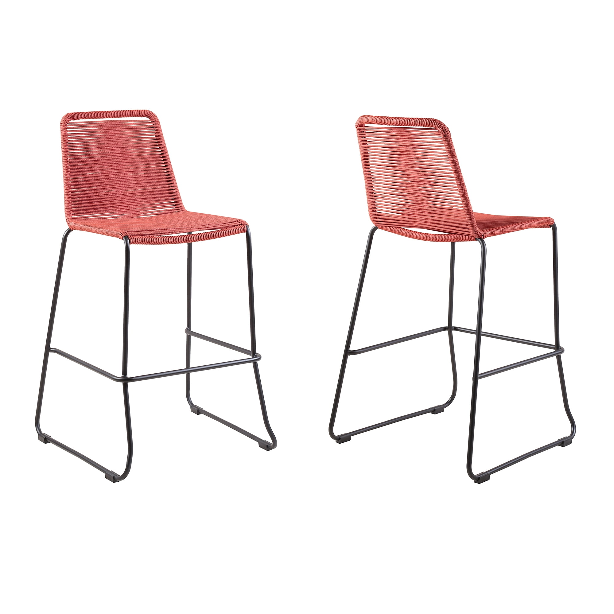 Shasta 30" Outdoor Metal and Brick Red Rope Stackable Barstool - Set of 6