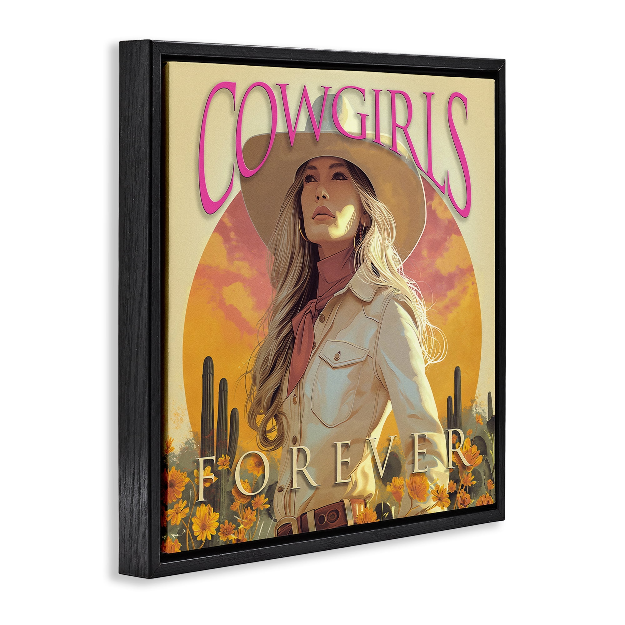 Stupell Industries Cowgirls Forever Portrait People Painting Black Floater Framed Canvas Art Print Wall Art, 25 x 25
