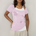 thumbnail image 2 of Jamsmile Womens T-Shirts Vintage Y2K Cutout Neck Two Piece Design Short Sleeve Tshirts Summer Short Crop Tops Slim Tees Shirts, 2 of 4