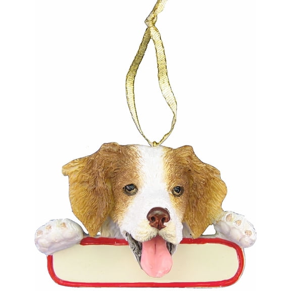 Brittany Spaniel Ornament "Santa's Pals" With Personalizable Name Plate