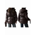 thumbnail image 3 of Womens Long Padded Jacket Coat - Midweight Long Parka Length Hooded Zipper Snow Winter Jackets for Women Brown M, 3 of 9