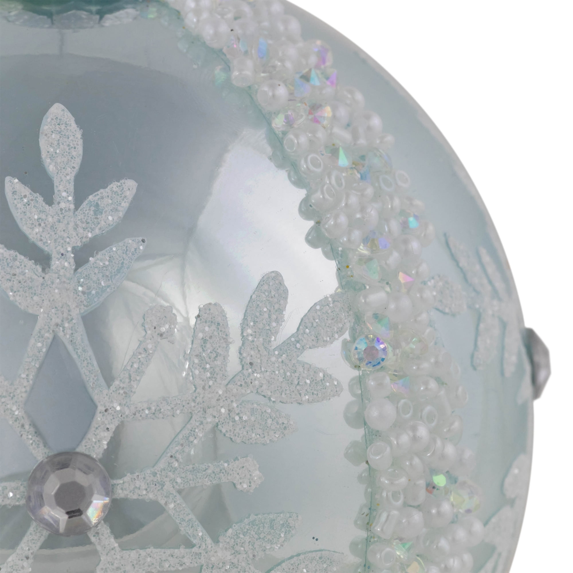 Northlight Set of 2 Sky Blue Glittered and Beaded Snowflake Glass Christmas Ball Ornaments 4"