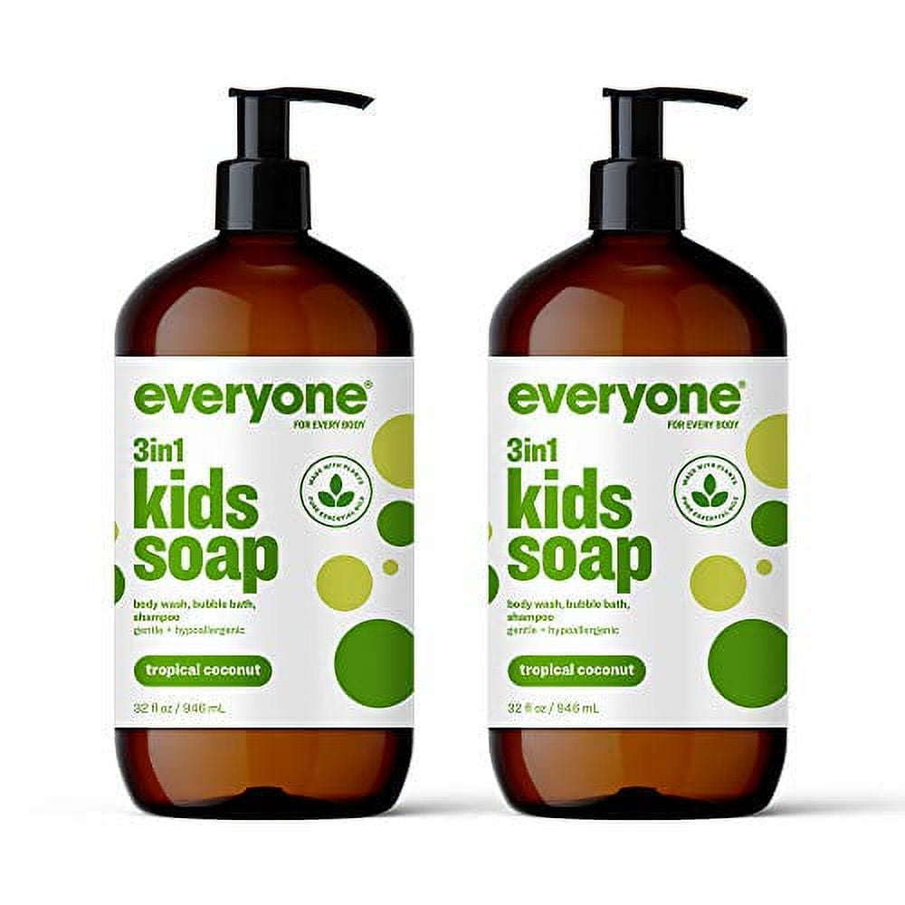 everyone 3-in-1 soap for every kid safe, gentle and natural shampoo, body wash, and bubble bath, tropical coconut twist, 32 fl oz (pack of 2)