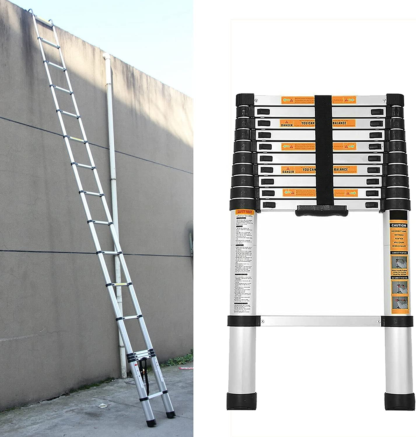 Bowoshen 2.6M Telescopic Ladder Heavy Duty Steel Telescoping Folding