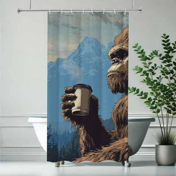 RKSupls Christmas Shower Curtain, Coffee Sasquatch Shower Curtain with Hooks for Christmas Home Bathroom Decor Washable Curtains, 36x72 in