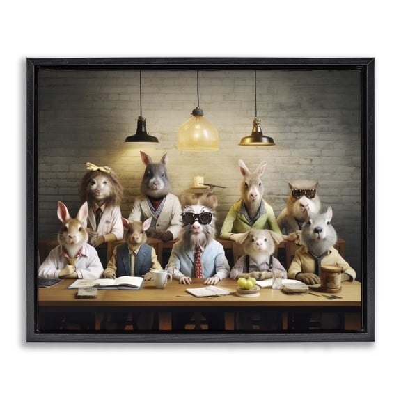Stupell Industries Eclectic Wild Animals at Table Black Floating Frame Canvas Art, 31 x 25, by Lazar Studio