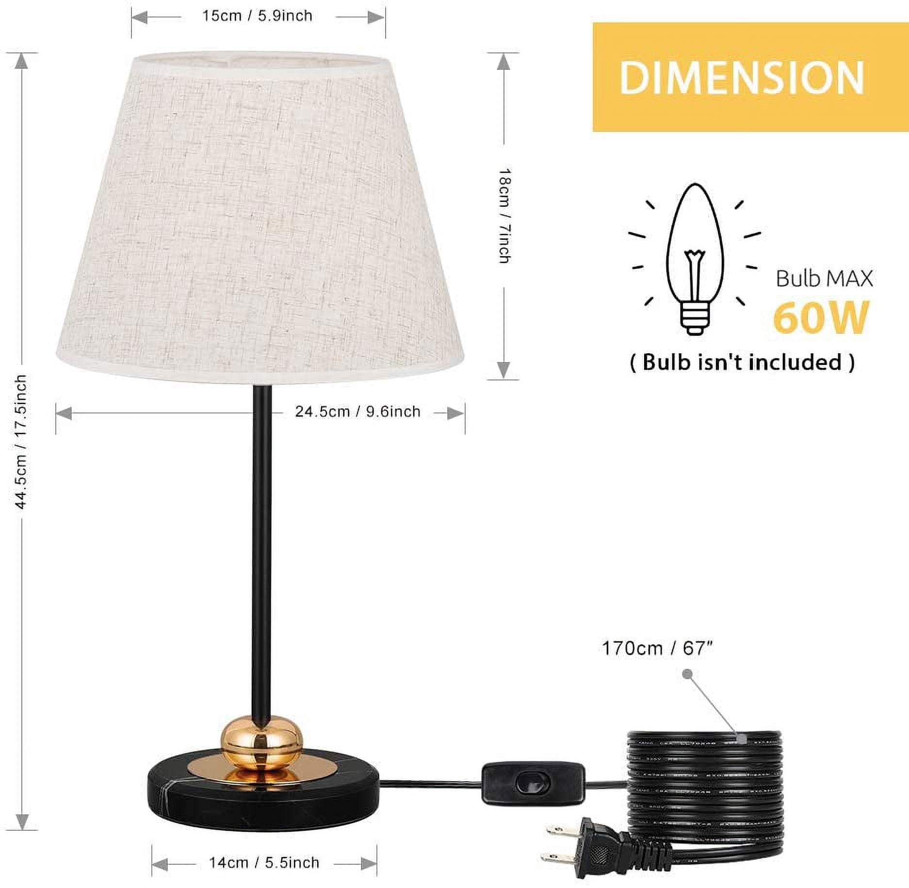 Modern Nightstand Lamps with Marble Base and Fabric Shade, Small