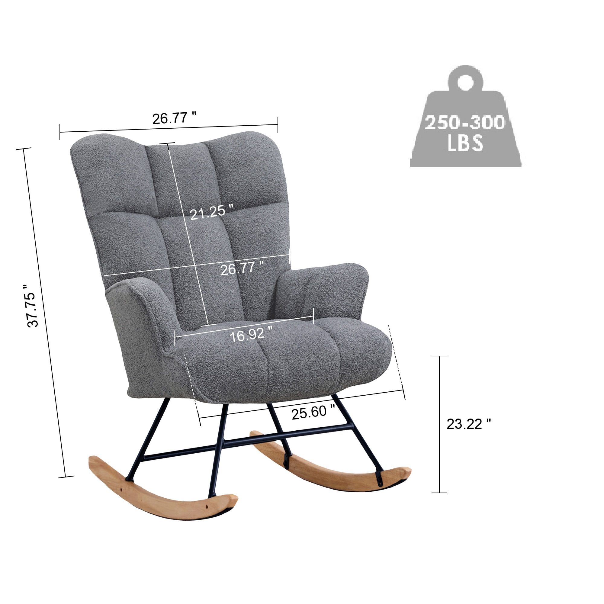 AUNEKIV Nursery Rocking Chair, Teddy Accent Armchair with High Backrest, Upholstered Glider Rocker for Living Room, Bedrooms, Playroom, DarkGray
