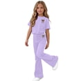 thumbnail image 6 of Girls Clothing Set Teen 2 Piece Outfits Round Neck Oversized Short Sleeve Tops Flare Pants Sets School Loose Purple 11-12 Years, 6 of 6