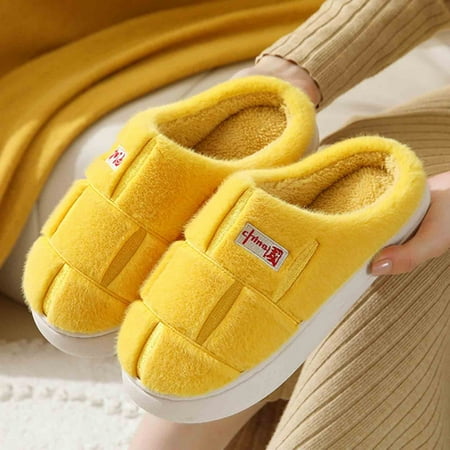 

Cathalem Womens Slippers Size 10 Women s Winter Warm Wooden Floor Thickened Indoor Non Slip Slippers Shoes Yellow 8.5