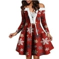 thumbnail image 4 of Robes à Épaules Dénudées pour Femmes à Manches Longues Robe de Noël Imprimée à Lacets Ligne A Évasée Cocktail Vacances Robe Courte, 4 of 5