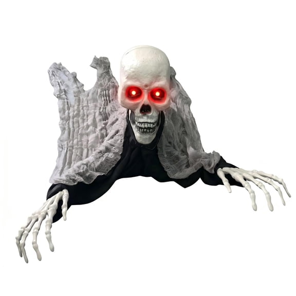Crawling Skeleton Halloween Prop, Sound Activated Ground-Breaking Ghost with Light Up Red Eyes, Creepy Skeleton Graveyard Decor for Haunted House Yard Lawn Indoor Outdoor Halloween Party Decorations