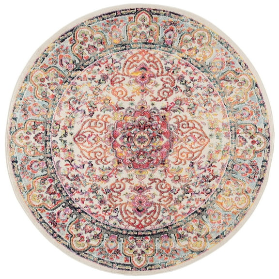 SAFAVIEH Madison Jefferson Geometric Area Rug, Ivory/Red, 6'7" x 6'7" Round