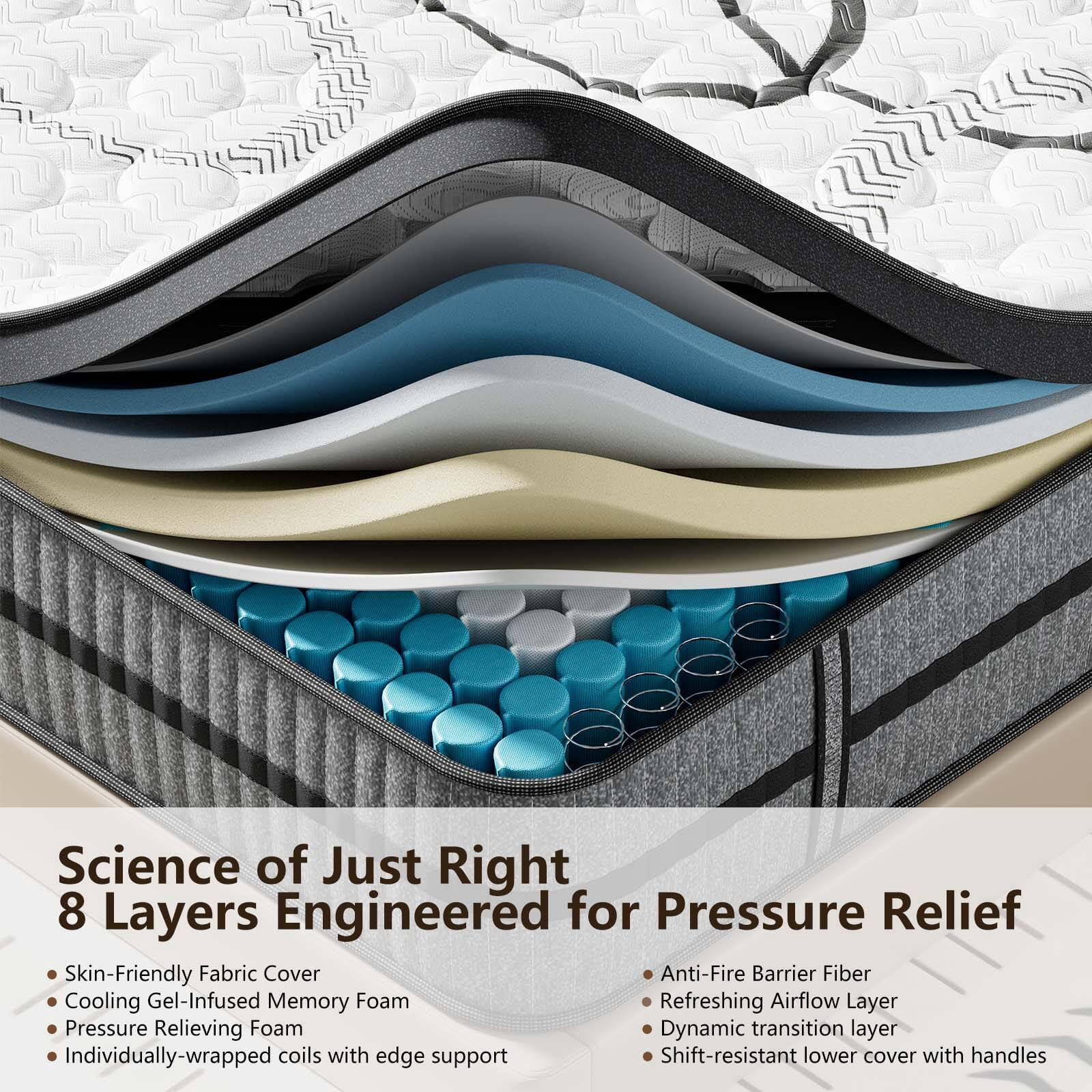 Kizreo Firm Twin Mattress, Hybrid Mattress with Gel Memory Foam and Individual Pocket Spring, OEKO-TEX and CertiPUR-US Certified, Cool Sleep, Pressure Relief, 12" in a Box