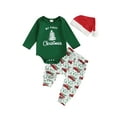 thumbnail image 2 of Jaweiwi Baby Toddler Boy Christmas Clothes Set 3 6 9 12 Months Letter Tree Print Long Sleeve Romper Truck Pattern Long Pants and Hat 3Pcs Outfit, 2 of 9