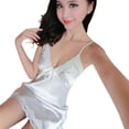 thumbnail image 4 of Camisón sexy mujer niña encaje con cuello en v ropa de dormir vestido camisón, blanco, m Advancent AP001123-05, 4 of 7