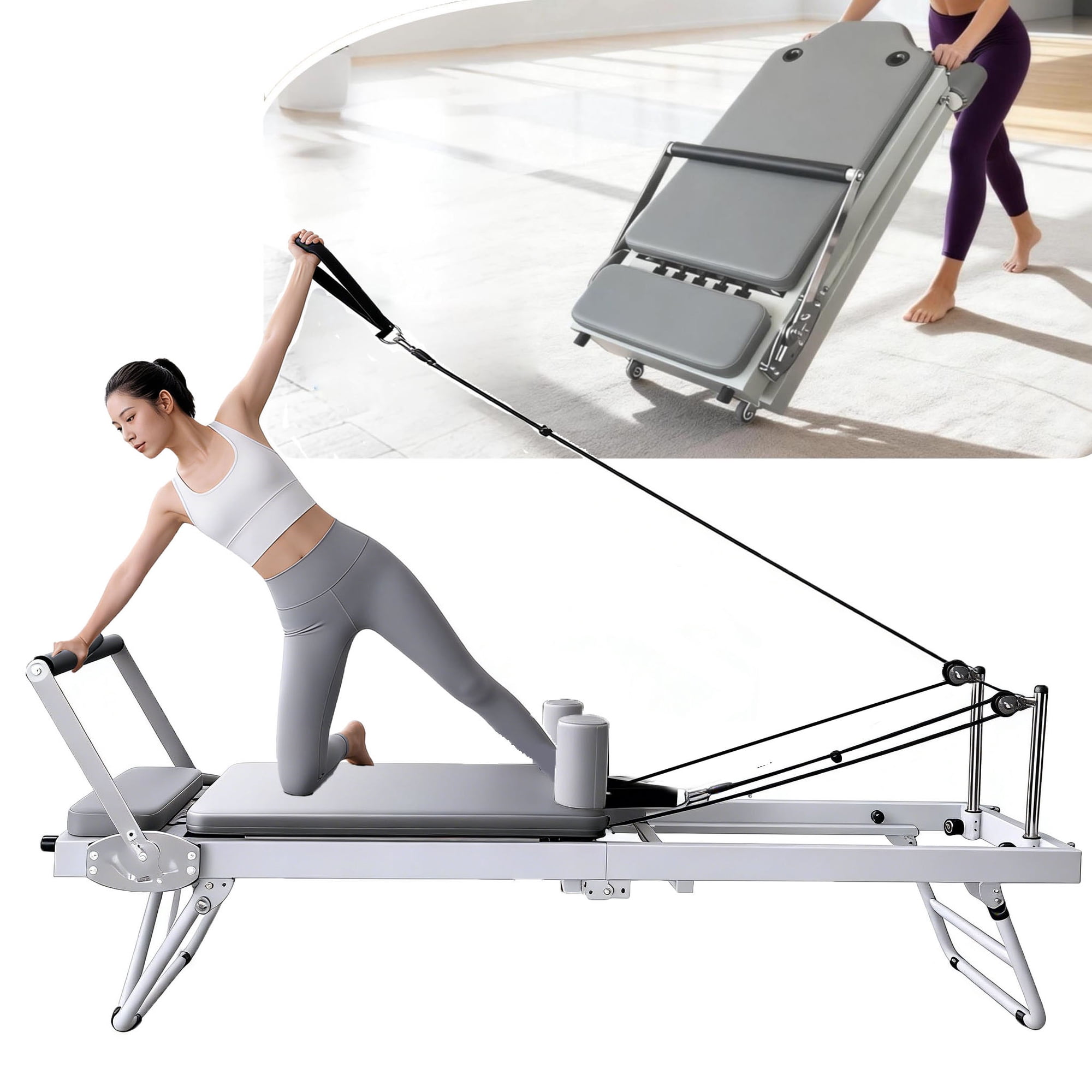 Supports up to 400 lbs Pilates Reformer Machine Foldable, Pilates Equipment, Reformer Pilates Equipment, Studio Grade Workout Equipment with Chair for Yoga Studio