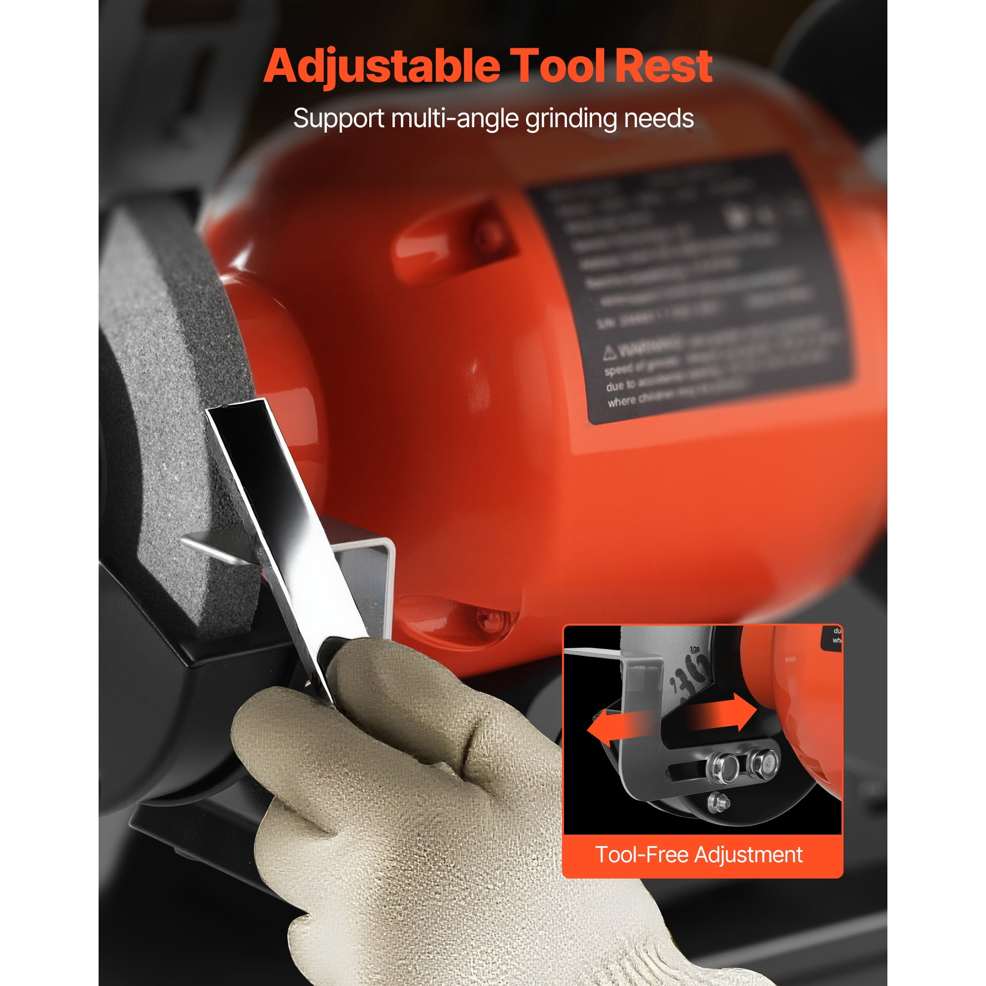 KFFKFF 6-Inch Bench Grinder, Single Speed Table Grinder with 1750 RPM, 250W Induction Motor, 36/60-Grit Grinding Wheels, and Adjustable Tool Rest for Accurate Sharpening and Grinding