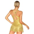 thumbnail image 4 of Kaerm Women 2Pcs Glittery Latin Dance Outfit Cross Front Tassel Leotard with Metallic Gloves Gold S, 4 of 7