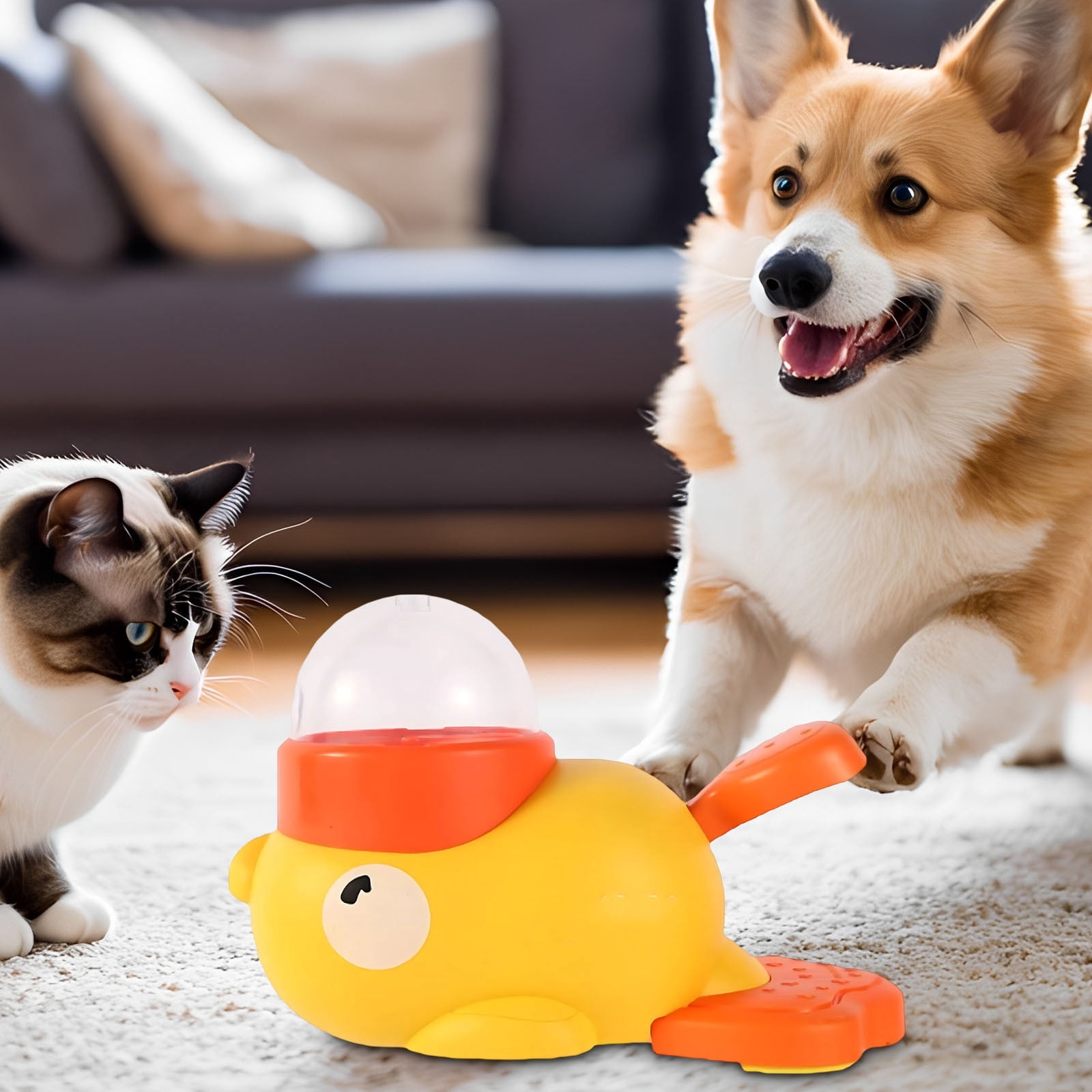 Weloille Interactive Pet Feeder Ducky, 2-in-1 Treat Dispenser Puzzle Toy for Cats and Dogs with 3 Adjustable Lids, Slow Feeder Bowl to Prevent Bloating, Rinse-Clean Design, Pet Enrichment Toy