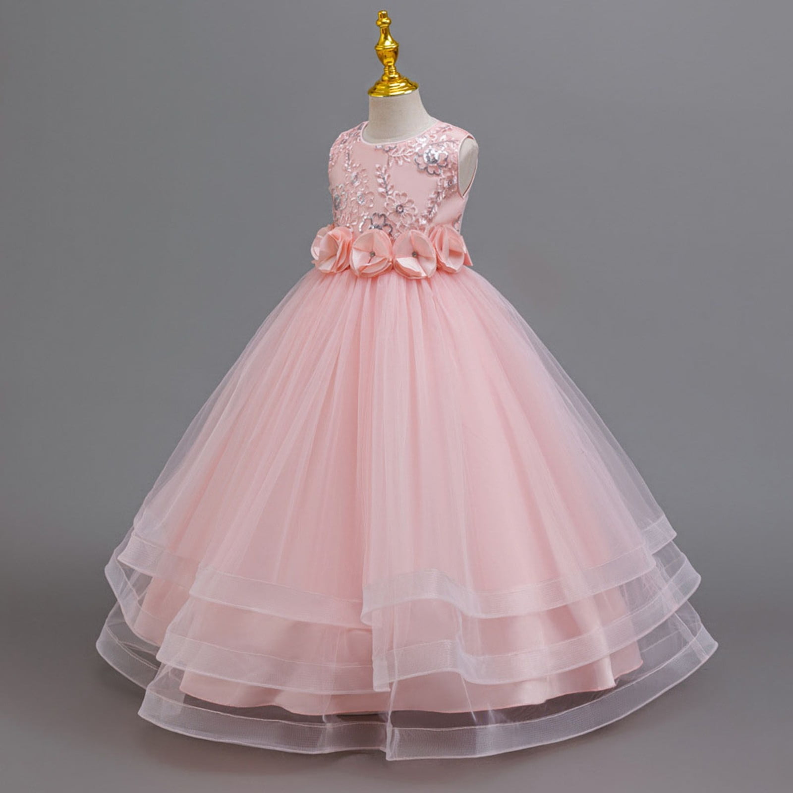 Girls Girl Dress Sleeveless Embroidery Floral Gown for Wedding Birthday Party