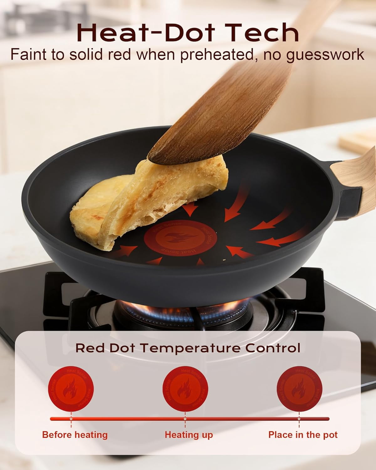 Non Stick Frying Pan, 8-inch Omelette Pan with Heat Dot Temperature Indicator, Healthy Non Toxic Egg Skillet with Heat-Resistant Handle, Dishwasher Safe, Compatible with All Cooktops