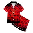 thumbnail image 4 of Kakishop Cute PJs for Teen Girls Girls Satin Pajama Set Halloween Pumpkin Ghost Print Shirts and Shorts Short Sleeve Button Soft 2 Piece Outfits (Red,8-9Years), 4 of 4