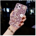 thumbnail image 1 of Compatible with iPhone 12 Pro Max Glitter Sparkle Bling Case Luxury Shiny Crystal Rhinestone Jewelled Gemstone Diamond Bumper Clear Protective Cover Designed for iPhone 12 Pro Max 6.7'',Pink, 1 of 2