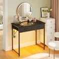 thumbnail image 2 of Pinmoco Writing Desk with 2 Fabric Drawers& Hanging Hook, 32 Inch Computer Desk Study Table Vanity Desk for Small Spaces, Home Office, Black, 2 of 8