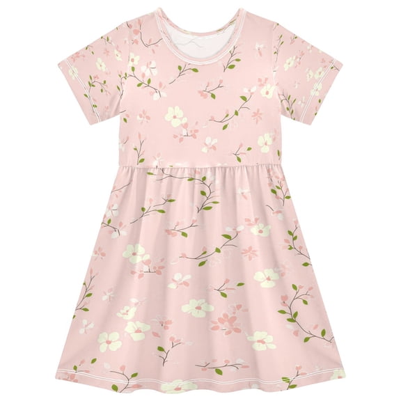 Girls Short Sleeve A-Line Dress Cute Floral Pastel Play Dress Sizes 2T