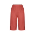 thumbnail image 4 of KDDYLITQ Womens Capri Pants Elastic High Waisted Buttons Lounge Sweat Pants Straight Leg Cotton Linen 2026 Joggers Beach Summer Office Trousers with Pockets Watermelon Red S, 4 of 7
