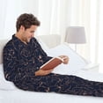 thumbnail image 4 of Wukai Copper-Gold Gloss Outline Flower Men's Long-Sleeve Pajama Set - Comfortable Sleepwear with Button-Down Shirt and Pants-Large, 4 of 6