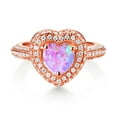 thumbnail image 2 of Gem Stone King 18K Rose Gold Plated Silver Pink Opal and White Moissanite Heart Shape Ring for Women (1.37 Cttw, Size 7), 2 of 4