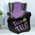 thumbnail image 4 of Scarecrow Soft Flannel Fleece Throw Blanket, Halloween Themed Image with Trick or Treat Lettering and Scary, Cozy Plush for Indoor and Outdoor Use, 50" x 60", Violet Charcoal Grey, by Ambesonne, 4 of 5
