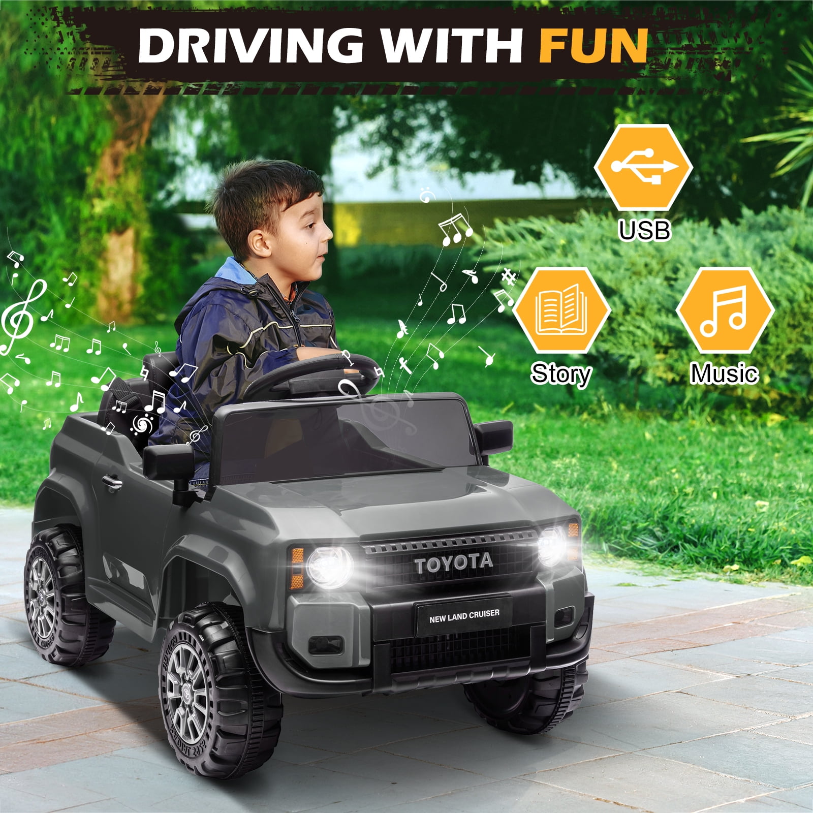 UBesGoo 12V Ride On Car Toys, Licensed Toyota Kids Powered Electric Car with Remote Control for Girls Boys, Gray