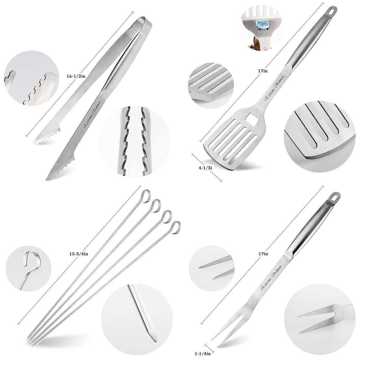 Grill Accessories, BBQ Tool Sets 7 PCS Grill Set Stainless Steel Grilling Utensils Heavy Duty Grill Tool Sets for Barbecue,Spatula,Tongs,Fork and 4 Skewers, Best Outdoor Grill Kit for Dad or Husband - image 2 of 7