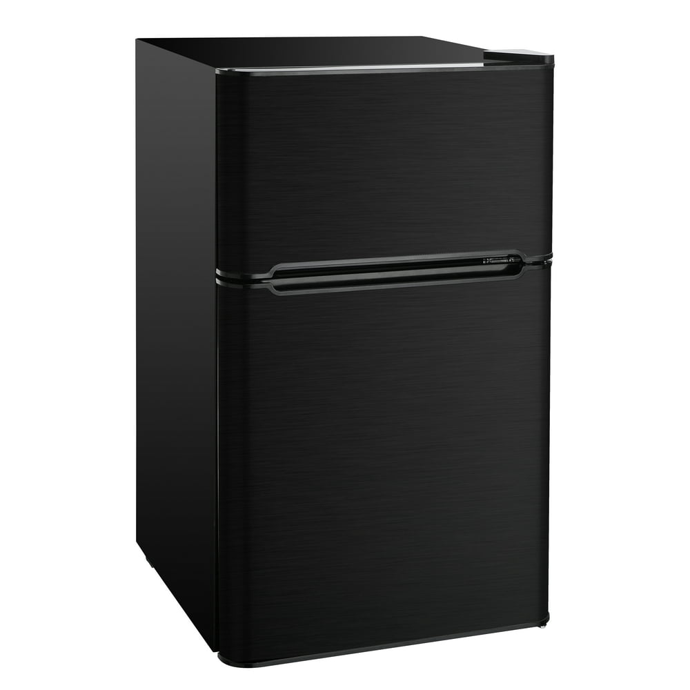 RCA 3.2 Cu Ft Two Door Mini Fridge w/ Freezer RFR870, Black Stainless