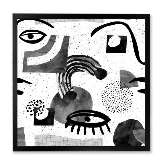 Designart 'Collage of Eyes And Doodles In Contemporary Style II' Modern Framed Art Print