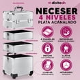 thumbnail image 2 of Neceser Cosmetiquera Divitech Maletín Para Maquillaje 4 Niveles Profesional Con Llantas Desmontable Plata, 2 of 8