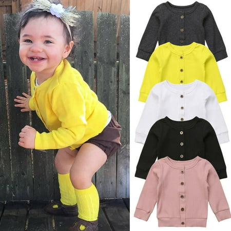 Infant Cardigan Girl White Newborn Infant Baby Girl Sweater Long Sleeves Knitted Kid Sweater Cardigan Tops Outwear Autumn Baby Girl Clothes ()
