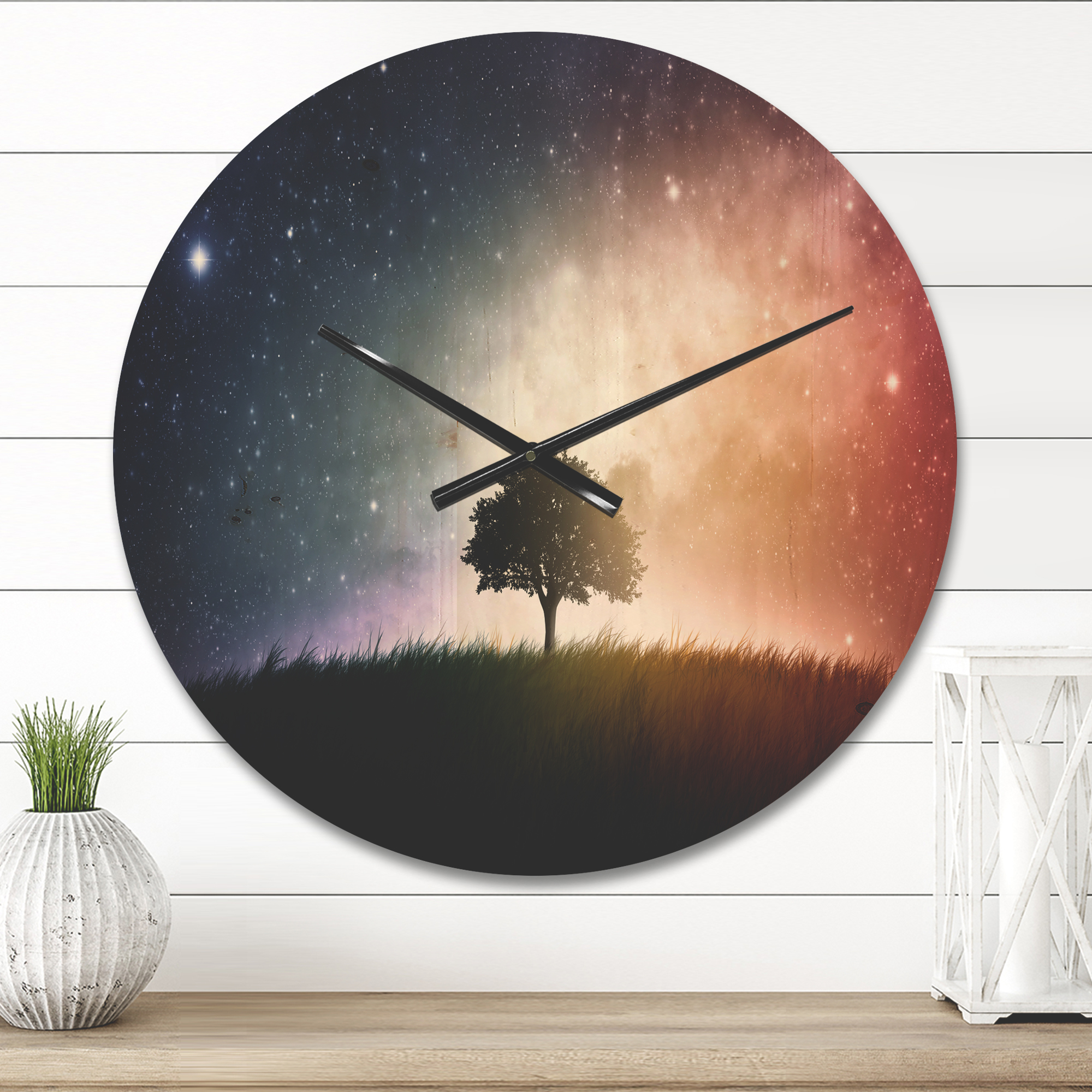 Designart 'Single Tree Space Sky' Farmhouse Wood Wall Clock