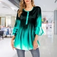 thumbnail image 4 of Langgg T-Shirt à Dégradé de Couleurs pour Femmes, Décontracté, à Boutons, Col Rond, Manches à Volants, Blouse Évasée Ample, 4 of 6