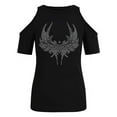 thumbnail image 5 of Yolossia Womens Hot Drilling Cold Shoulder Short Sleeve Casual T-shirt Tops, 5 of 5