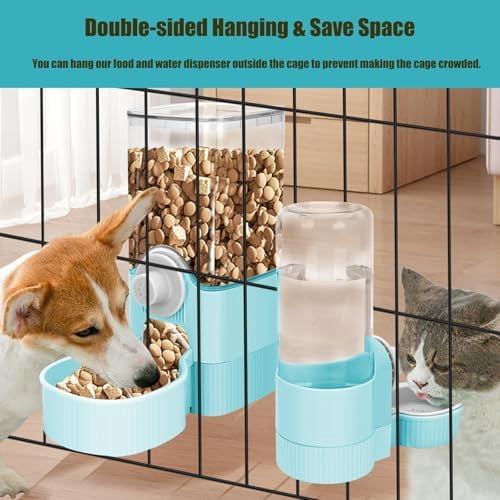 Automatic Hanging Gravity Pet Feeder and Water Dispenser Set ，Automatic Rabbit Feeder and Dog Water Dispenser for Dogs Cats Pets Animals Large Capacity (Blue Water Feeder&Food Feeder) (Blue)