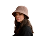 thumbnail image 5 of Bucket Hat Wool Blend Fishman Hat for Women Solid Color Knitted Basin Cap (Brown One Size), 5 of 6