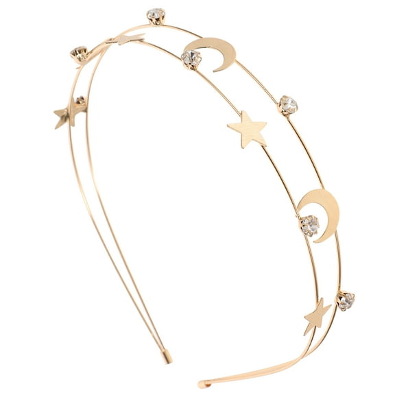 WRISTBIQUE Star And Moon Headband Crown Headband For Women Golden Metal 1Pack 5.50X5.11X0.79In