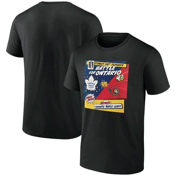 Men's Black Toronto Maple Leafs vs. Ottawa Senators 2025 Stanley Cup Playoffs Rivalry Comic Pop T-Shirt