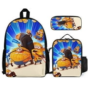 XORBWVI Despicable Me Kids 3Pcs Backpacks Sets School Bag with Lunch Bag And Pencil Case for Boys Girls