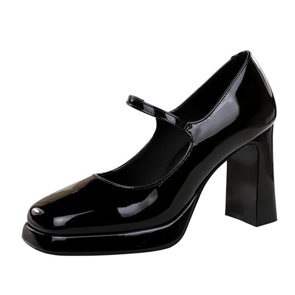 Women's Pumps High Heel 9CM Patent Leather Square Toe Buckle Strappy Party Wedding Shoes