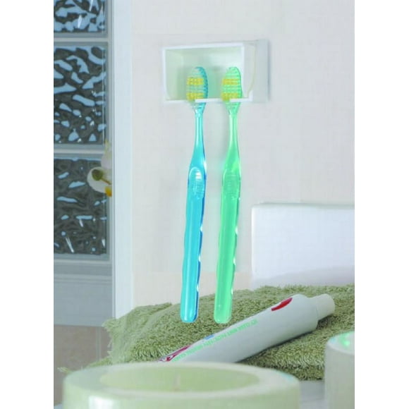 Camco Toothbrush Holder 57203 Pop-A-Toothbrush; Holds 2 Toothbrushes; With Double Sided Tape For Mounting; White; Plastic; Vented